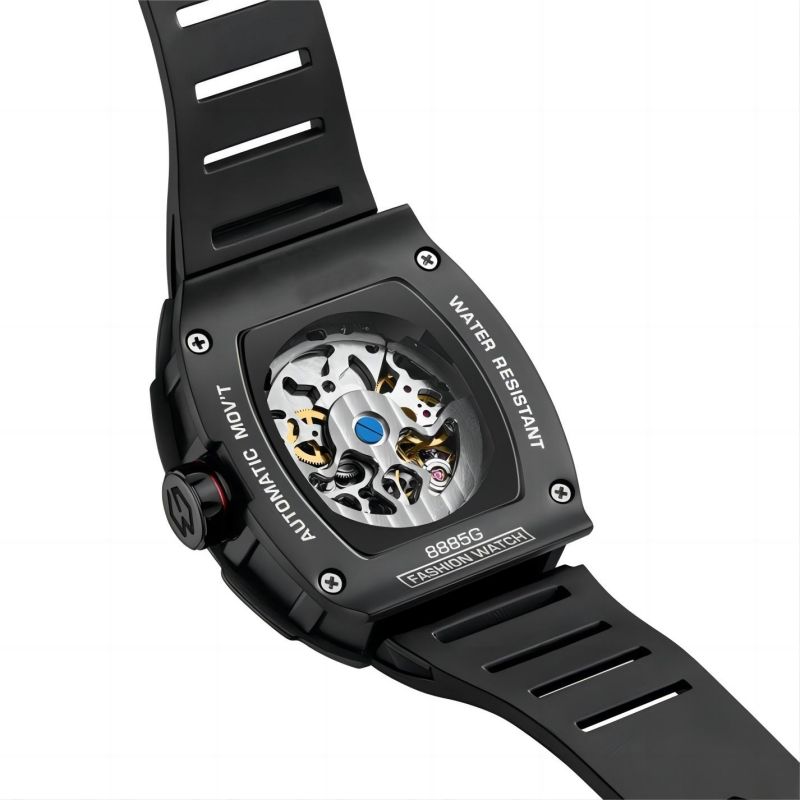 CMW-8018 Mens Skeleton Mechanical Ocean Black Hole-Black Watch Custom Logo