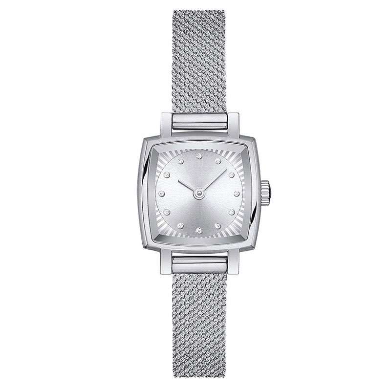 GF-7074 Unique Steel Color Women&rsquo;s Watch Square Shape Watches For Ladies Mesh Band Custom Logo Watch