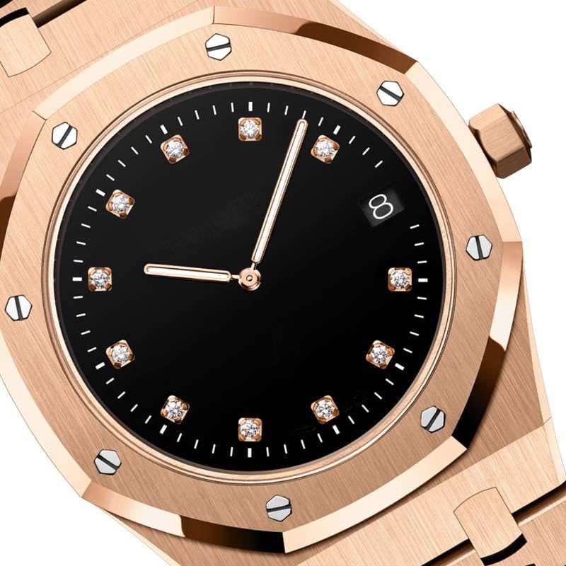 GM-8017 Luxury Diamond Hour Marks Formal Wristwatch Steel Band Waterproof Watches For Men