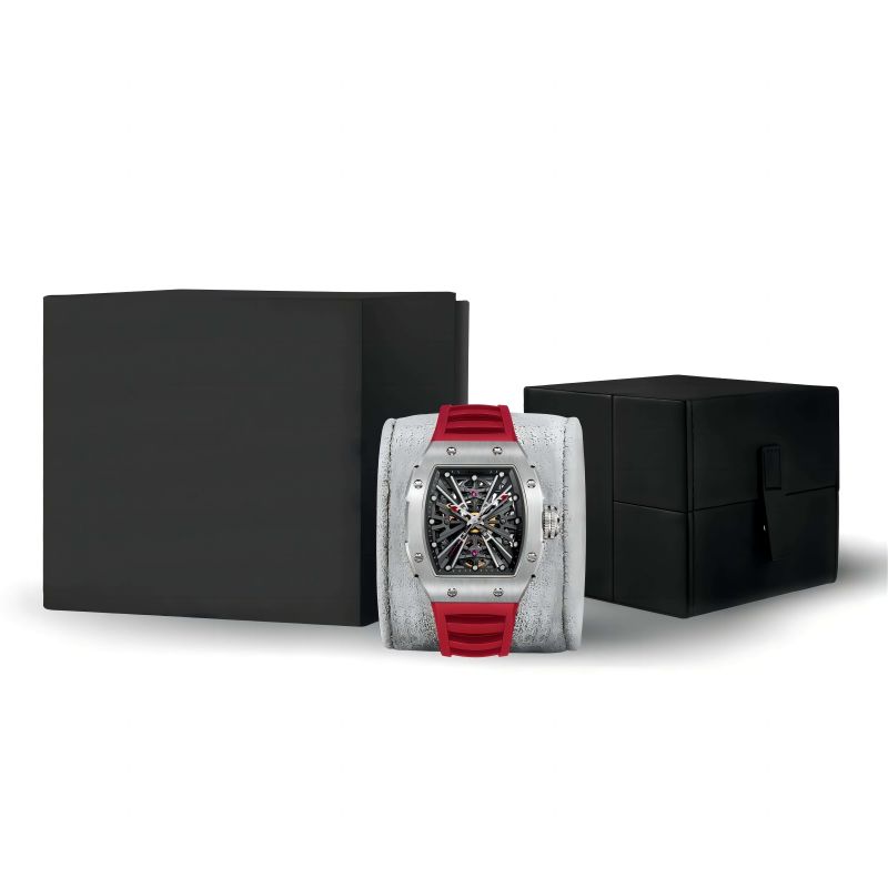 CMW-8032 Mens Skeleton Mechanical The X Series-Silvery Watch (Red Strap) Custom Logo