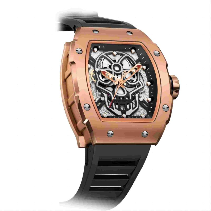 CMW-8017 Mens Skeleton Mechanical Tonneau Watch Custom Logo