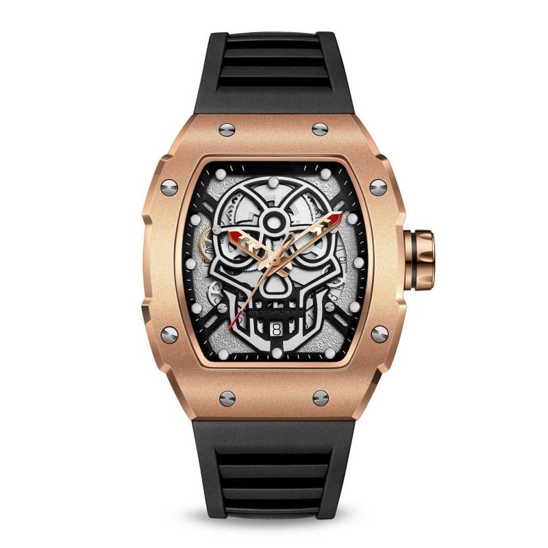 CMW-8017 Mens Skeleton Mechanical Tonneau Watch Custom Logo