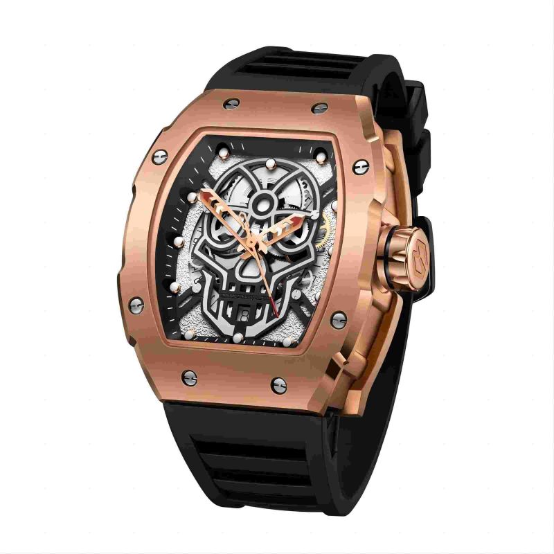 CMW-8017 Mens Skeleton Mechanical Tonneau Watch Custom Logo