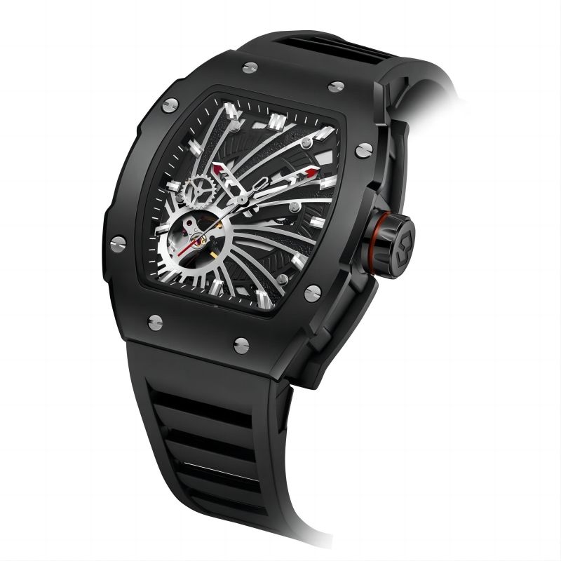 CMW-8018 Mens Skeleton Mechanical Ocean Black Hole-Black Watch Custom Logo