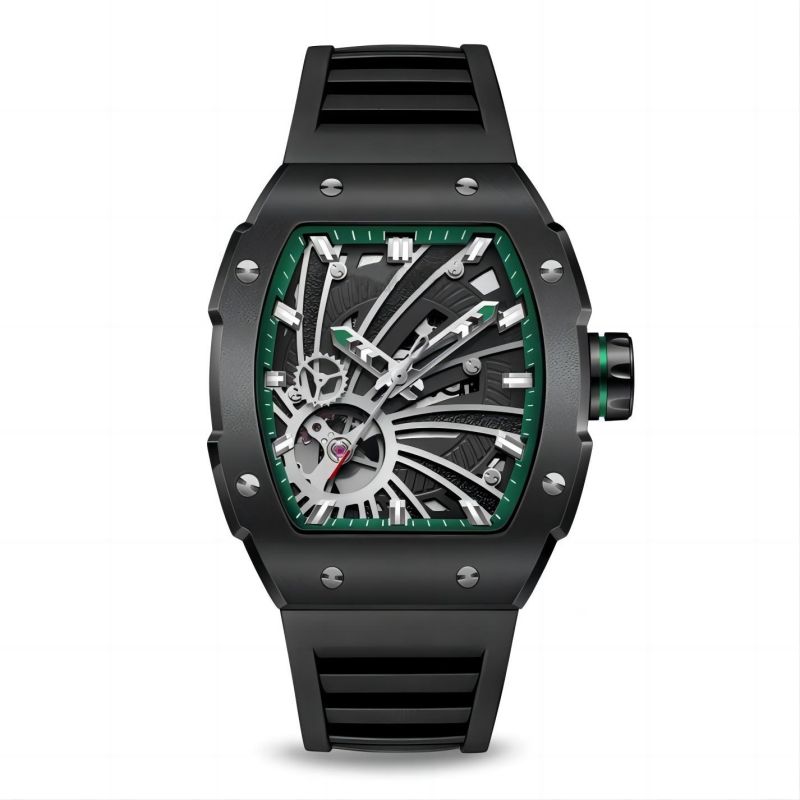 CMW-8019 Mens Skeleton Mechanical Ocean Black Hole-Green Watch Custom Logo