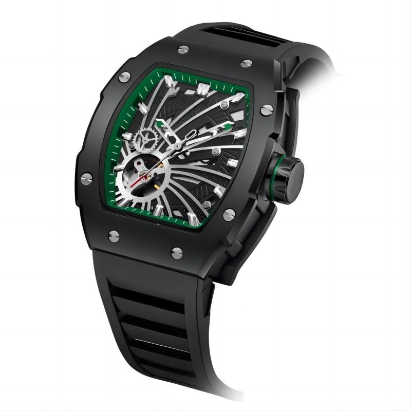 CMW-8019 Mens Skeleton Mechanical Ocean Black Hole-Green Watch Custom Logo