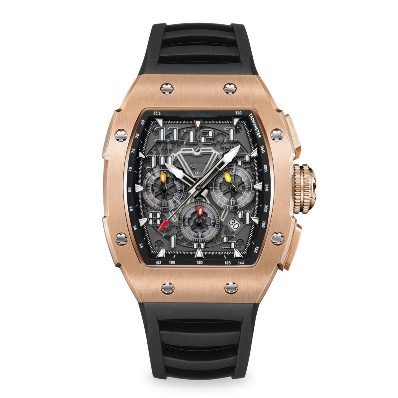 CMW-8047 Mens Skeleton Machine Automatic Viking omahawk-Rose Gold Watch Custom Logo