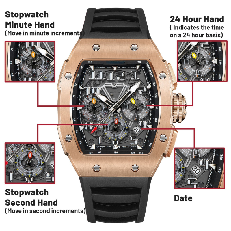 CMW-8047 Mens Skeleton Machine Automatic Viking omahawk-Rose Gold Watch Custom Logo