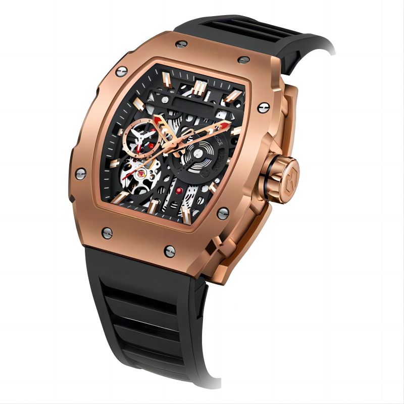 CMW-8026 Mens Skeleton Mechanical Psychic Compass-Rose Gold Watch Custom Logo