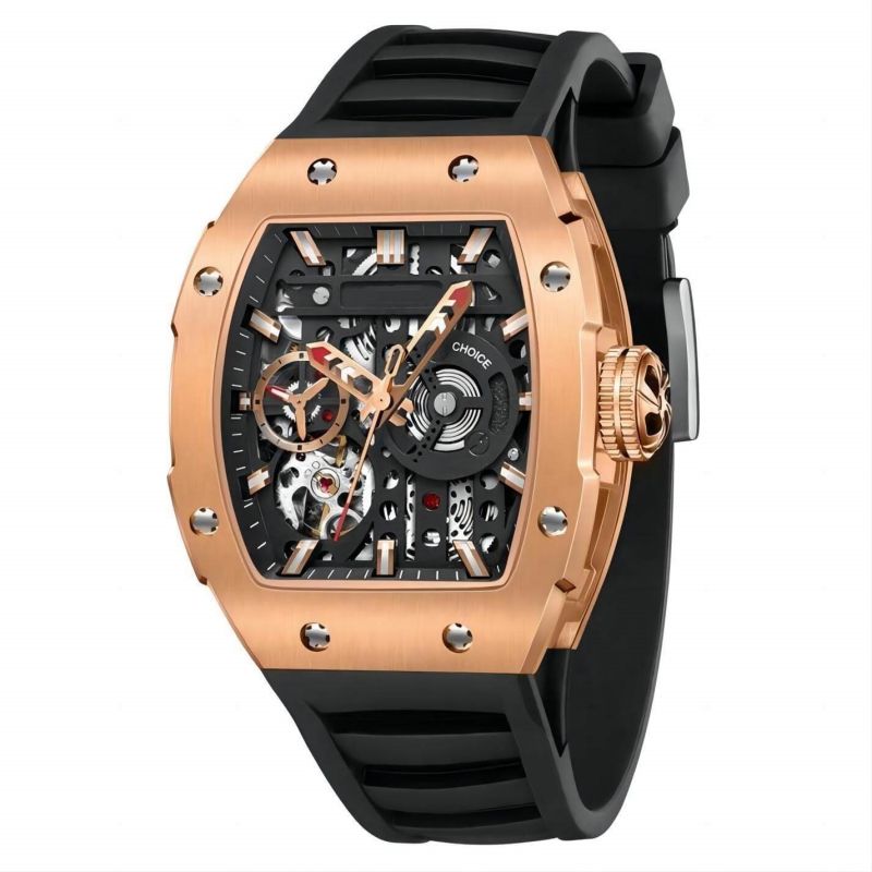 CMW-8027 Mens Skeleton Mechanical Psychic Compass-Rose Gold Watch (NEW Upgrade) Custom Logo