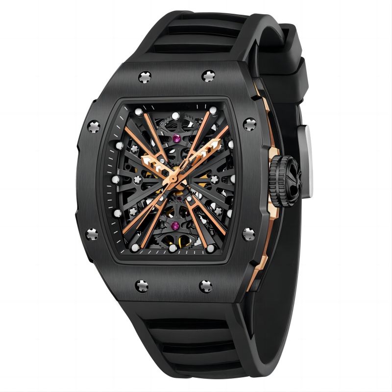 CMW-8029 Mens Skeleton Mechanical The X Series-Black Watch Custom Logo