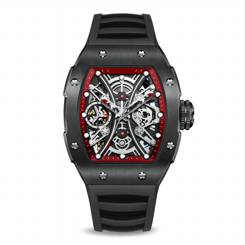 CMW-8040 Mens Skeleton Machine Automatic Viking Tomahawk-Red Watch Custom Logo