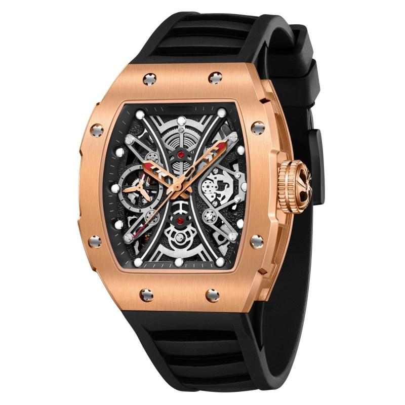 CMW-8043 Mens Skeleton Machine Automatic Rose Gold Watch Custom Logo