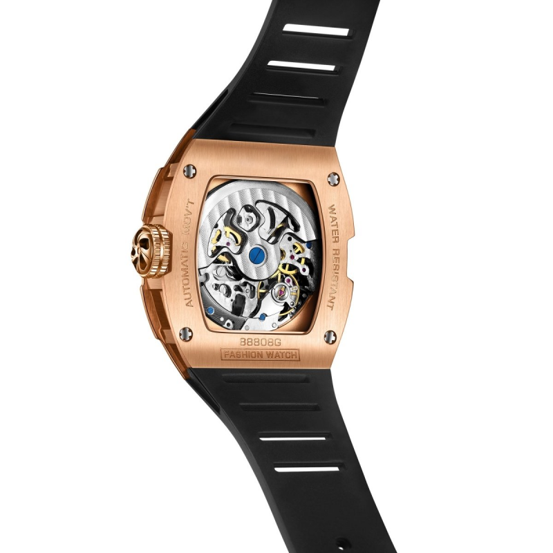 CMW-8043 Mens Skeleton Machine Automatic Rose Gold Watch Custom Logo