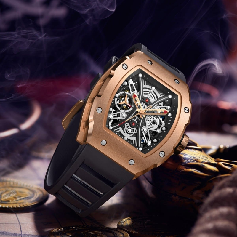 CMW-8042 Mens Skeleton Machine Automatic Viking omahawk-Rose Gold Watch Custom Logo