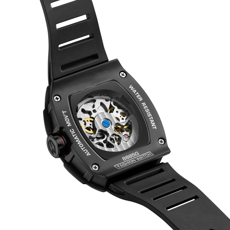 CMW-8039 Mens Skeleton Machine Automatic Black Fluorine rubber Watch Custom Logo