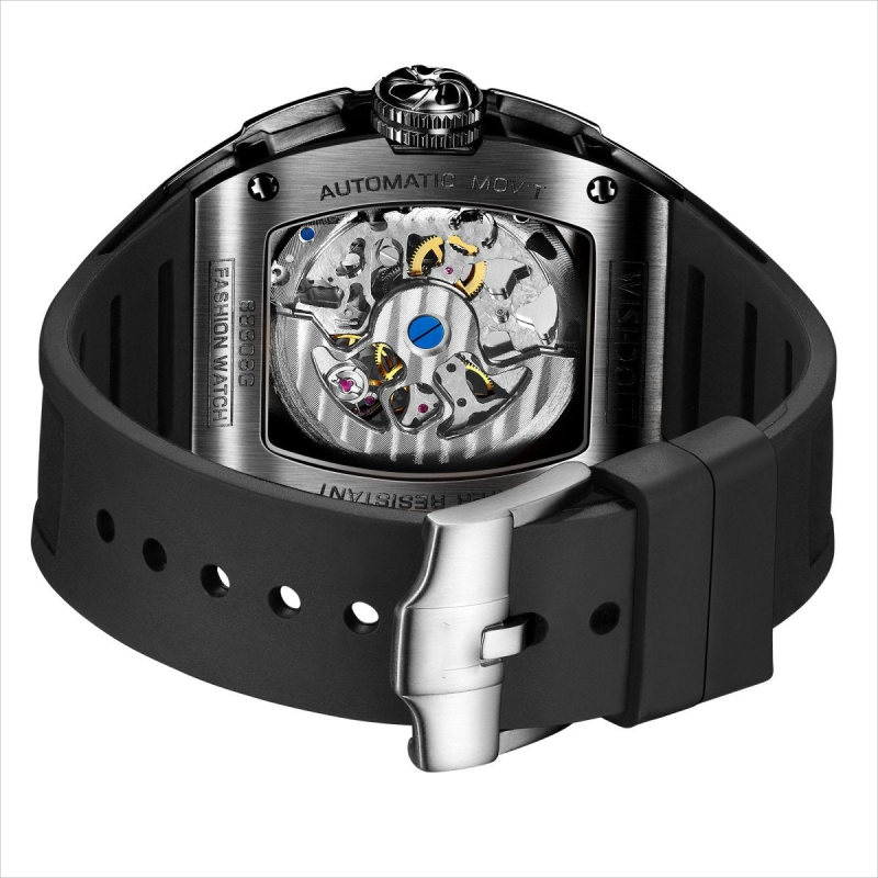 CMW-8038 Mens Skeleton Machine Automatic Black Fluorine rubber Watch Custom Logo