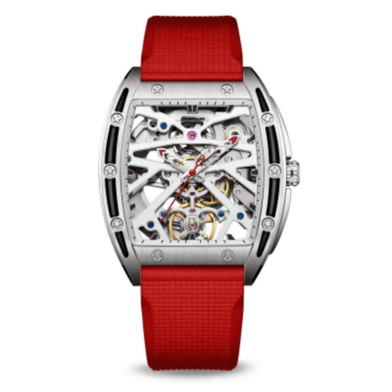 CMW-8036 Mens Skeleton Machine Automatic Red Fluorine rubber Watch Custom Logo