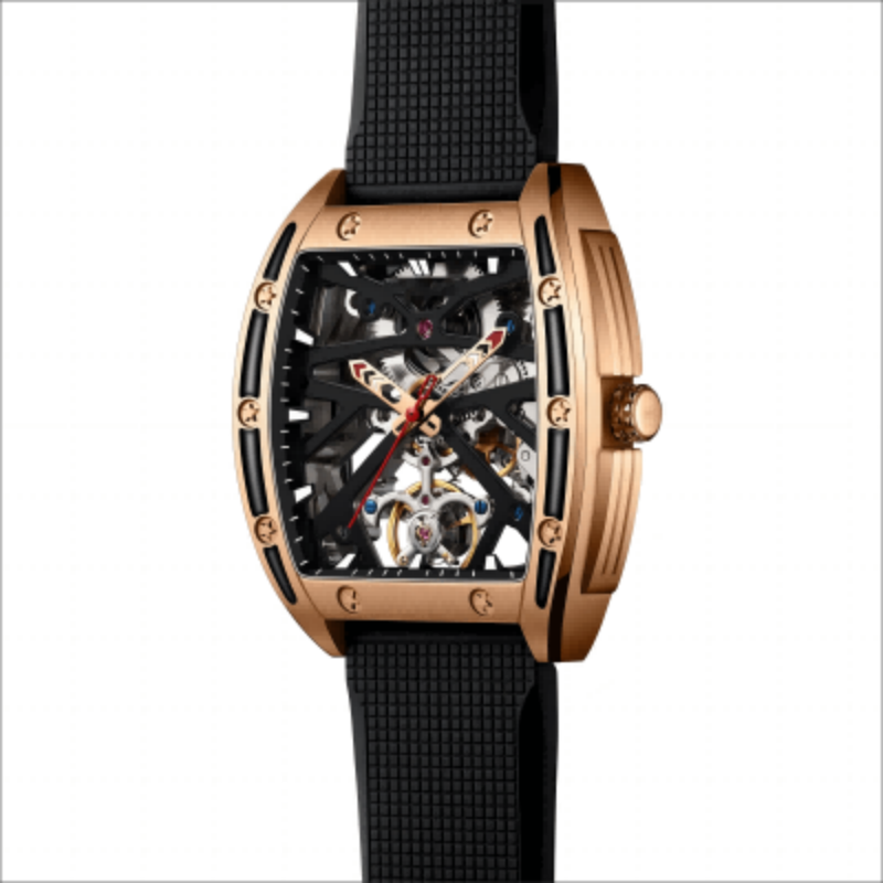 CMW-8034 Mens Skeleton Machine Automatic Gold Fluorine rubber Watch Custom Logo