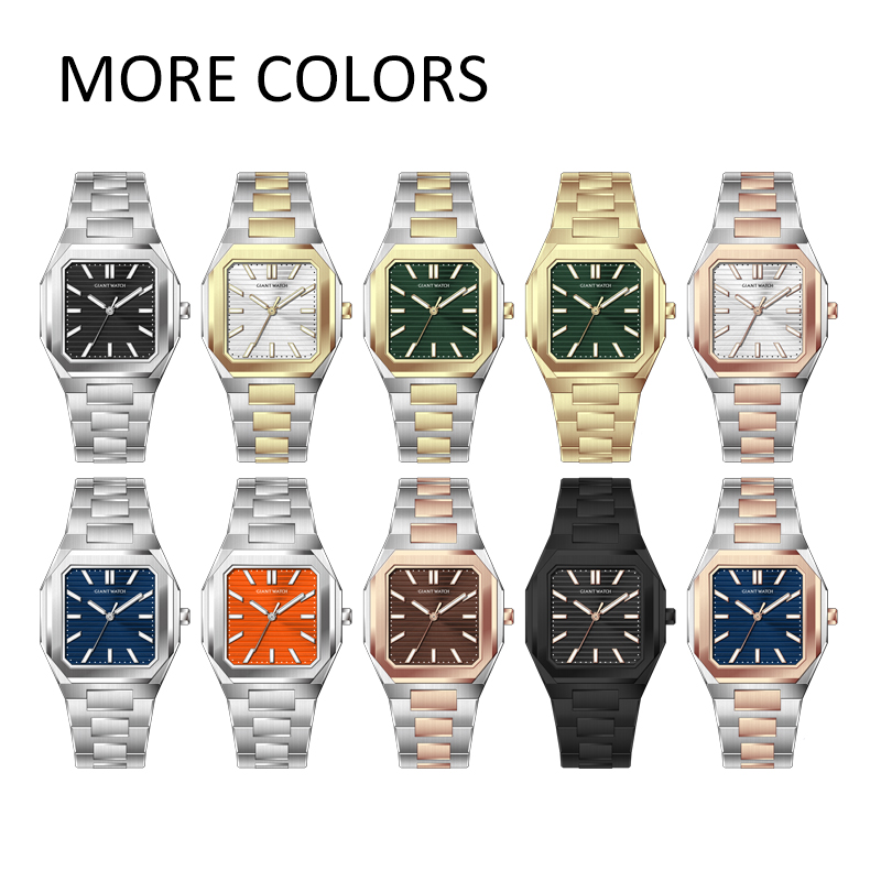 China Watch Factory Support Customized Gold Green Dial 36mm Stainless Steel Square Men's Watches GM-8222A