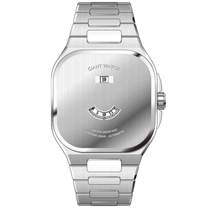 S18 Jumping Hour Watch Stainless Steel Brushed Case Polished Bevel No Hands Design Luxury Watches