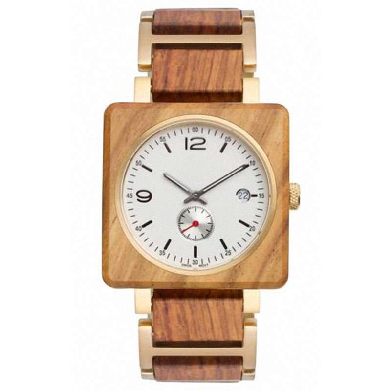 GW-7012 Square Steel Wood Watches Custom Logo