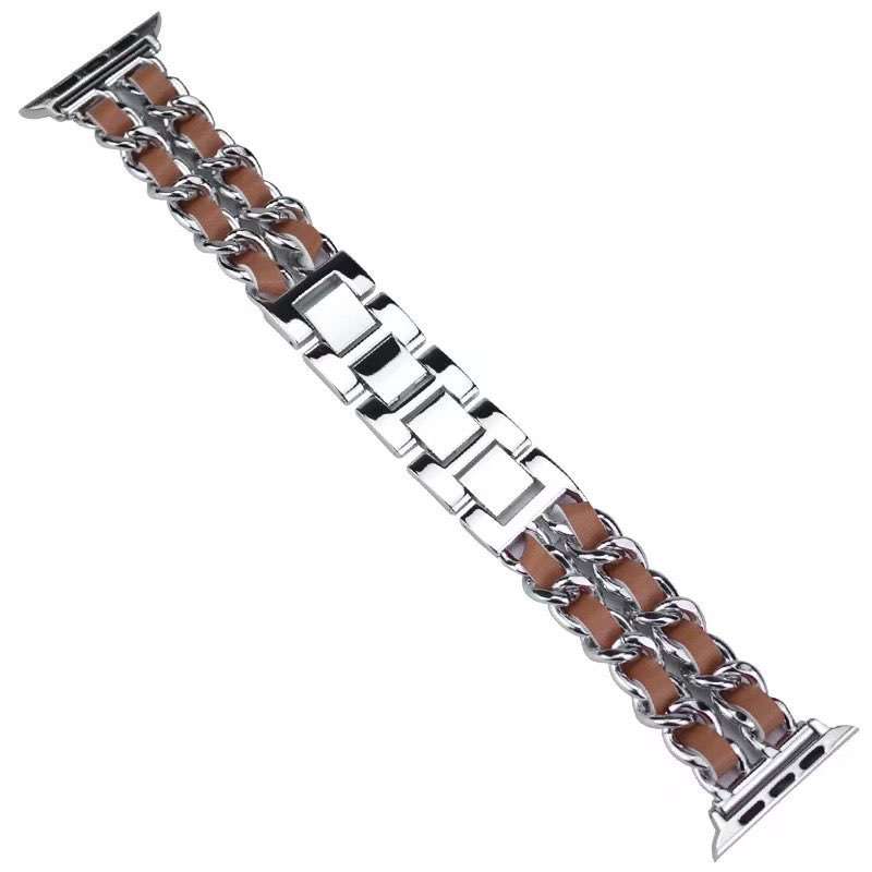 Hot Sale Stainless Steel Metal Leather Bracelet Watch Strap Apple Smart Series Watch Strap For Iwatch Metal Linked Apple Watch Band