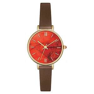 Hot Selling Analog Women Watch Orange Dial Nice Ladies Wristwatch Leather Band GF-7026