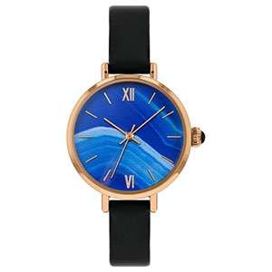  New Arrival Women's Hand Watches Dark Blue Dial Genuine Leather Strap Watch GF-7027