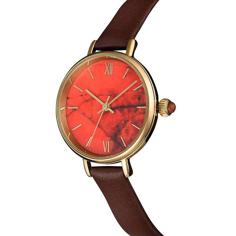 Hot Selling Analog Women Watch Orange Dial Nice Ladies Wristwatch Leather Band GF-7026