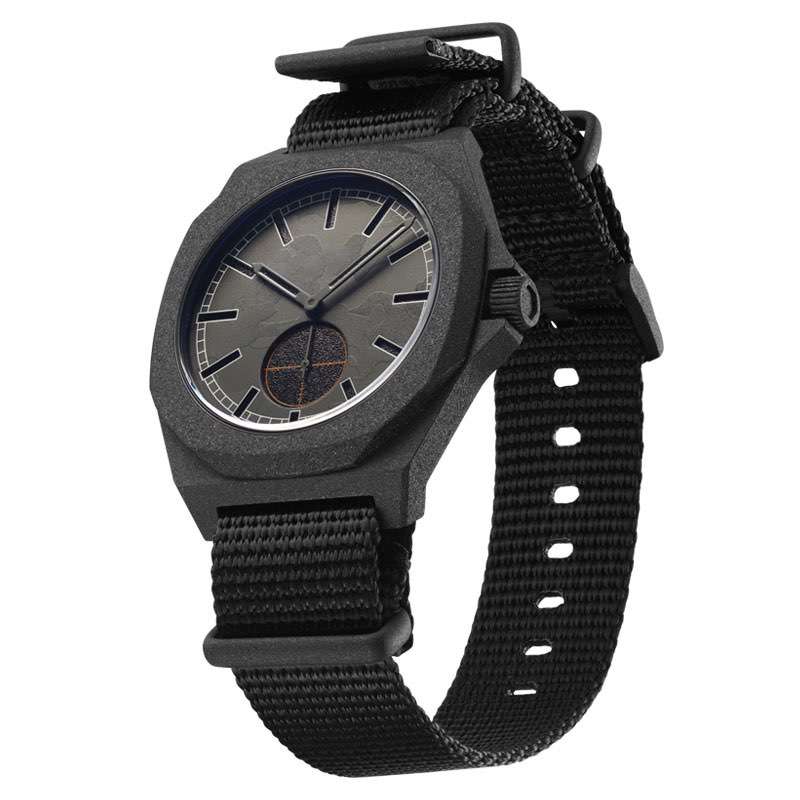  Black Watches For Men Single Pass Woven Nylon Watch Band Stainless Steel Wristwatch OEM Watch GM-8008