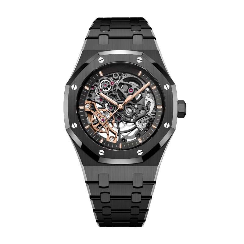 GM-1115 Stainless Steel Black Case Mechanical Watch For Men Hollow Out Effect Dial Watches Custom Mechanical Steel Watches