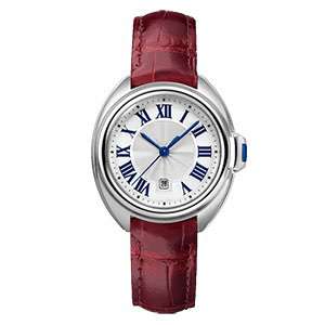  Top Quality Modern Style Stainless Steel Case With Wine Red Leather Band New Design Fashion Girls Watch GF-7061