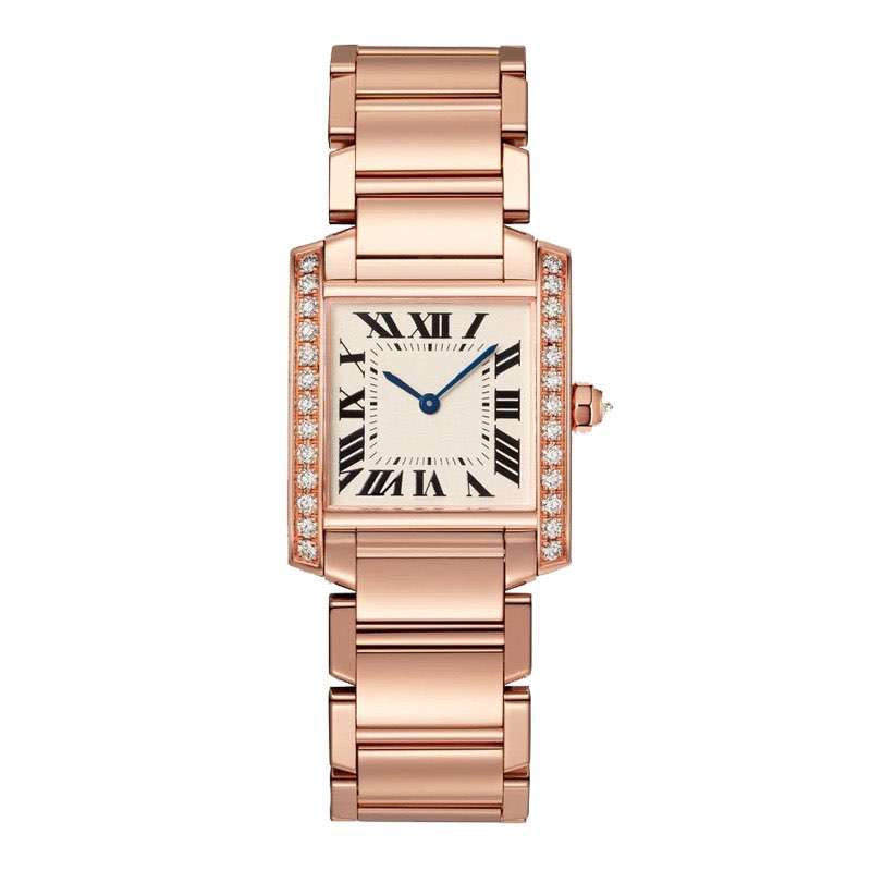 GF-7065 Rose Gold Case And Band Roman Numeral Luxury Wristwatch Square Case With Diamond Ladies Custom Watch