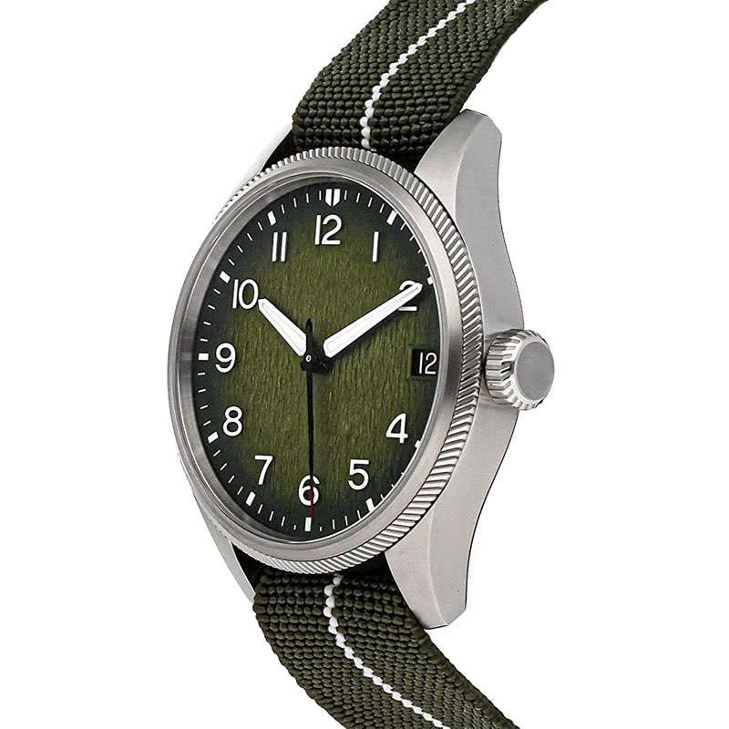 Unique Mens Watch With Green Dial Stainless Steel Case With Nylon Band Watches For Man Custom Logo  GM-7035