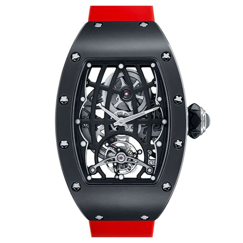 GM-1117 Black Barrel Shape Case With Red Band Automatic Watch For Man Fashion Mechanical Mens’ Watch