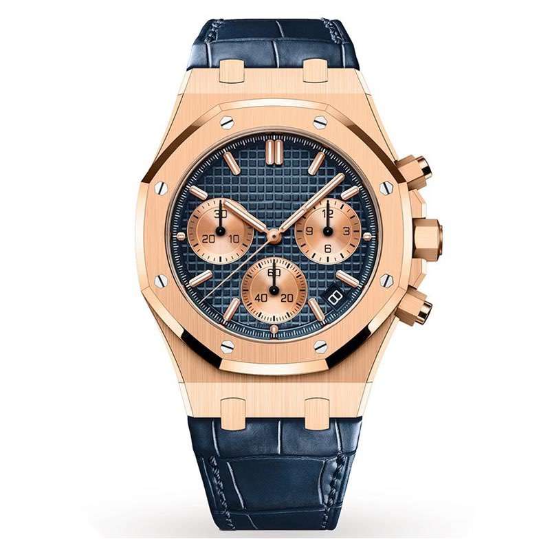 GM-1129 Rose Gold Stainless Steel Case With Leather Strap Mens Watch With Genuine Leather Strap