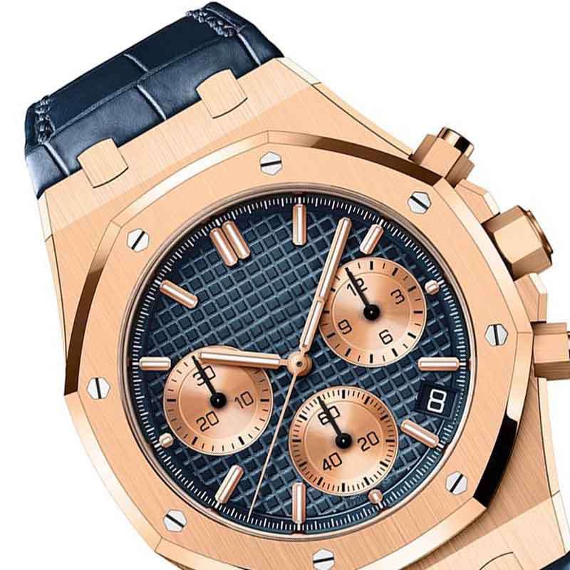 GM-1129 Rose Gold Stainless Steel Case With Leather Strap Mens Watch With Genuine Leather Strap