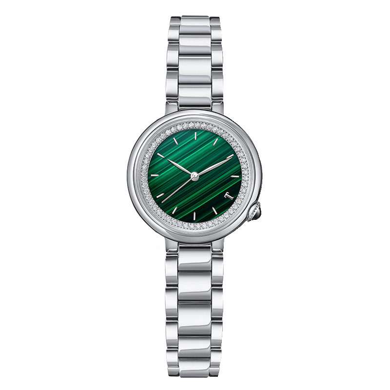 Ladies Wrist Watch With Diamond Good Quality Stainless Steel Green Dial Metal Bracelet Ladies Watch GF-7079