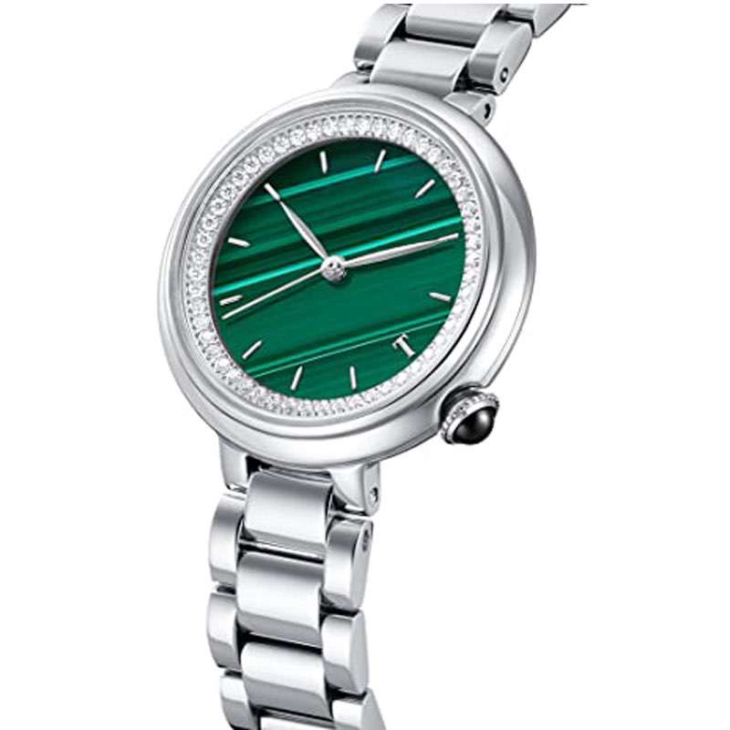Ladies Wrist Watch With Diamond Good Quality Stainless Steel Green Dial Metal Bracelet Ladies Watch GF-7079