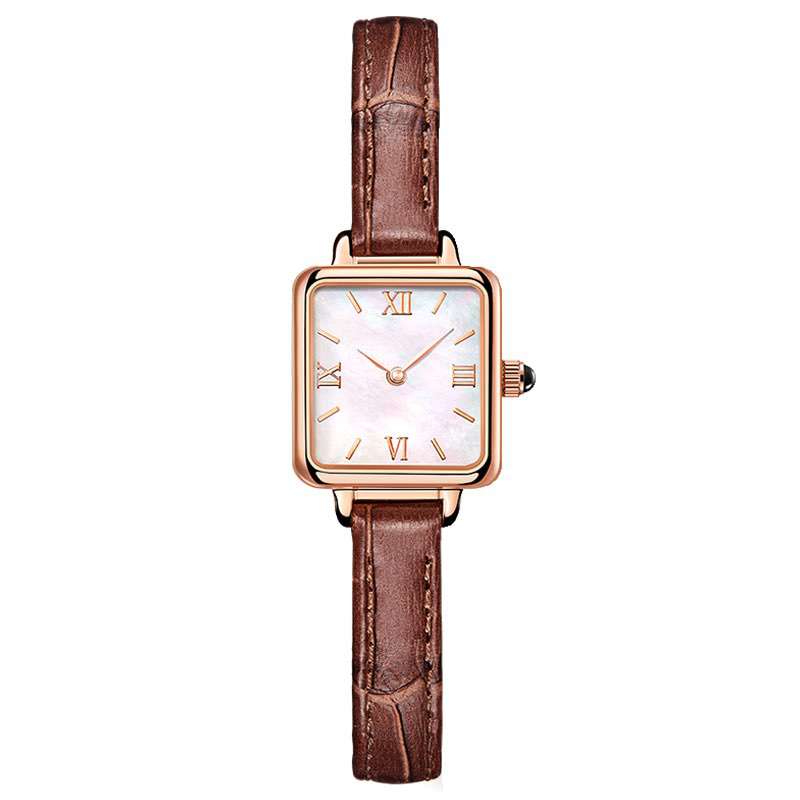 Elegant Woman Wrist Watch Square Shape Watches With Leather Band Shell Dial Beautiful Woman Watch GF-7082
