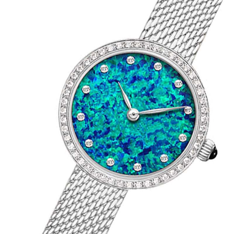  Special Women Watch Shiny Blue Dial With Mesh Band Luxury Style Diamond Bezel Ladies Watch GF-7083