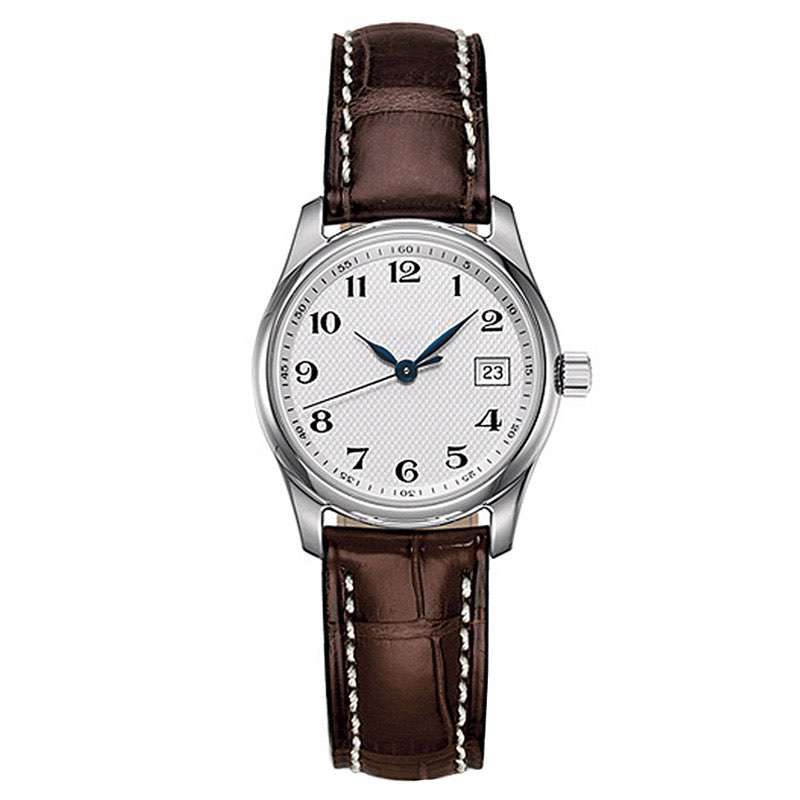  Classic Luxury Style Round Case With Leather Brown Band Automatic Watch For Women GF-7089